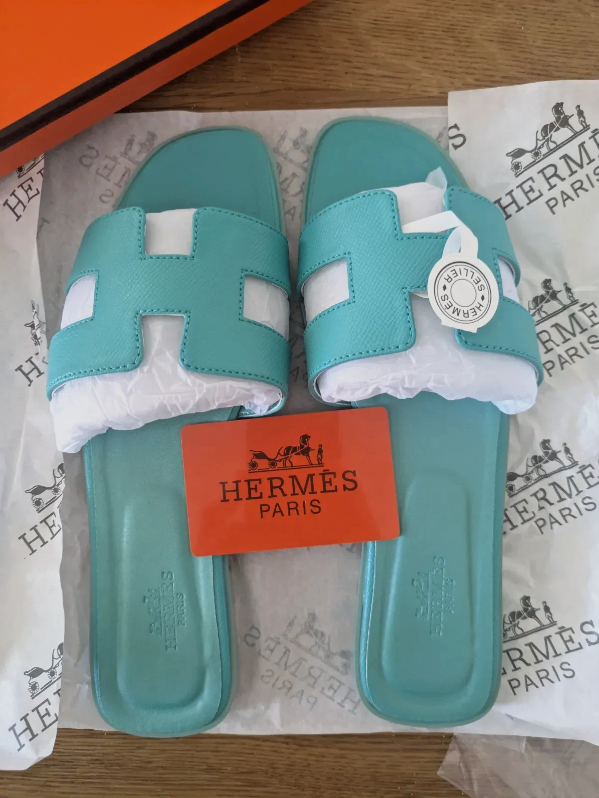 Hermès Oran mules turquoise taille 39 neuve