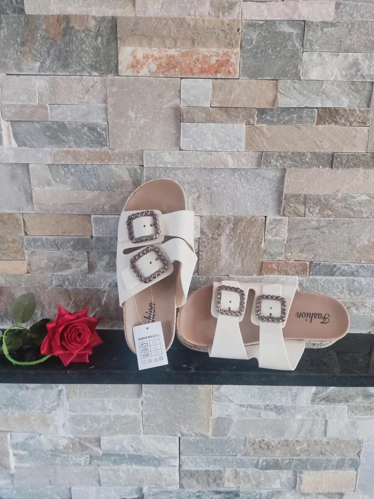 🔥 Sandalias blancas de doble hebilla plateada ajustables, número 38 – Fashion – taille 38