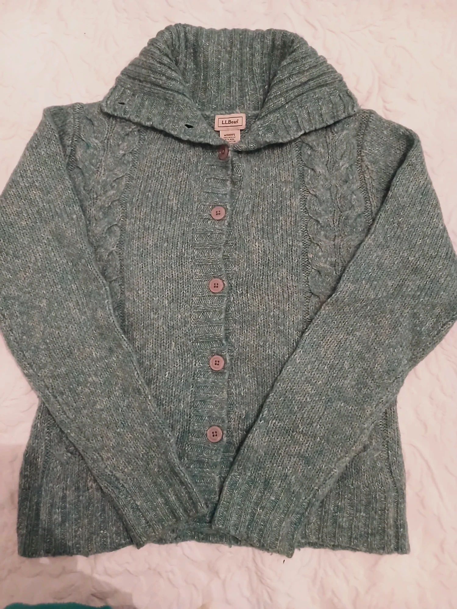 Gilet en maille boutonné L.L.Bean bleu turquoise