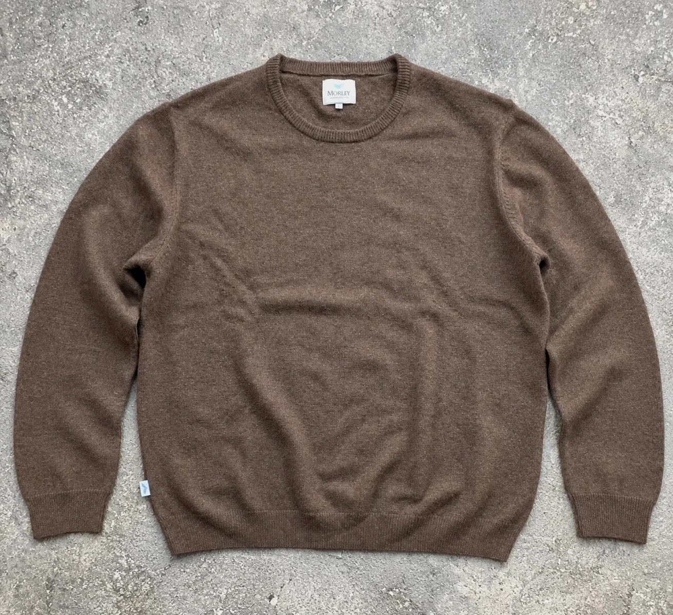 Pull Morley 100 % laine d'agneau Lambswool Woolmark – Marron taupe – Col rond – L – Morley – taille L