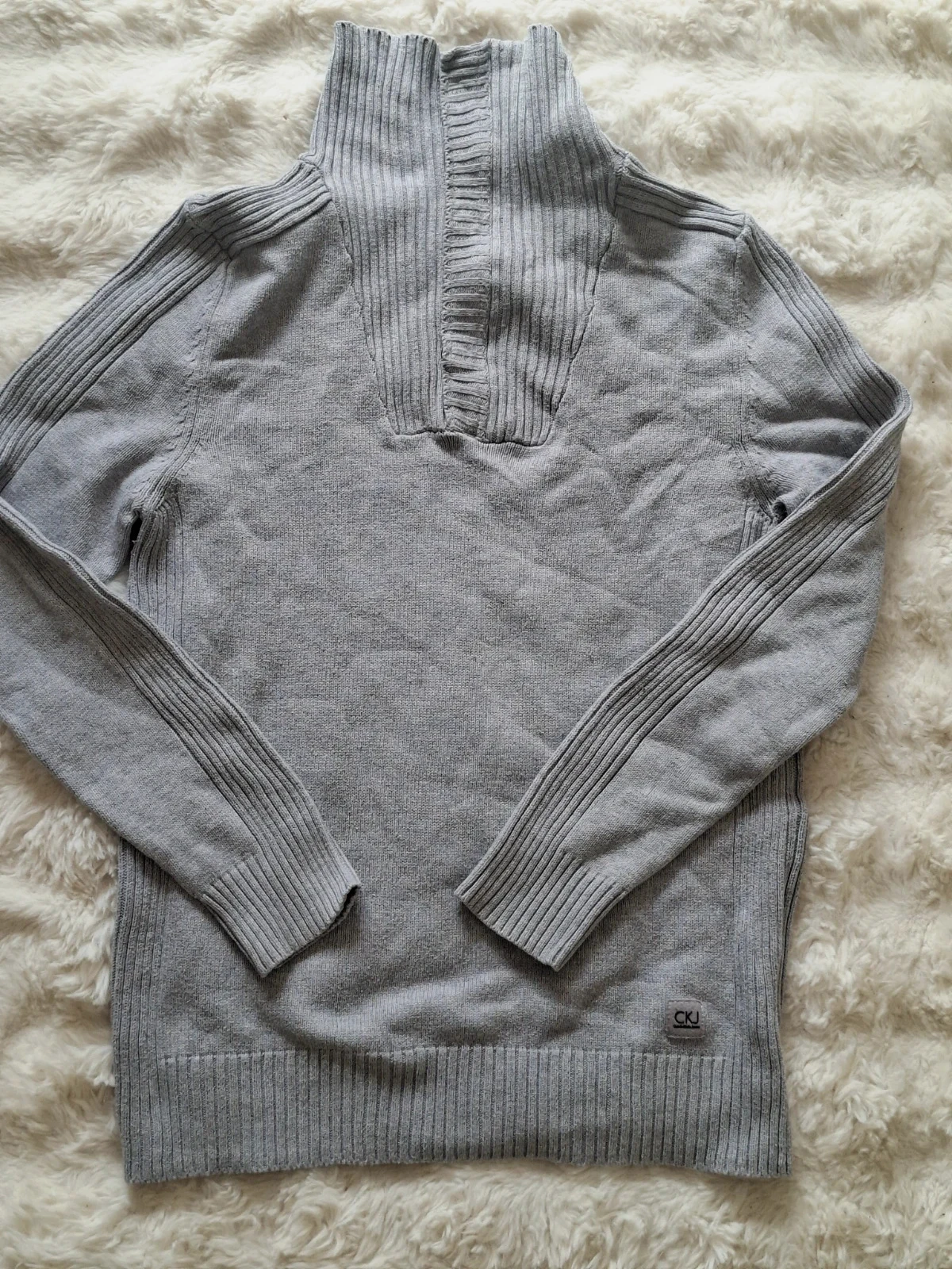Pull / Pull-over Zippé Col Montant Calvin Klein Jeans Gris 100% Coton T.L / L