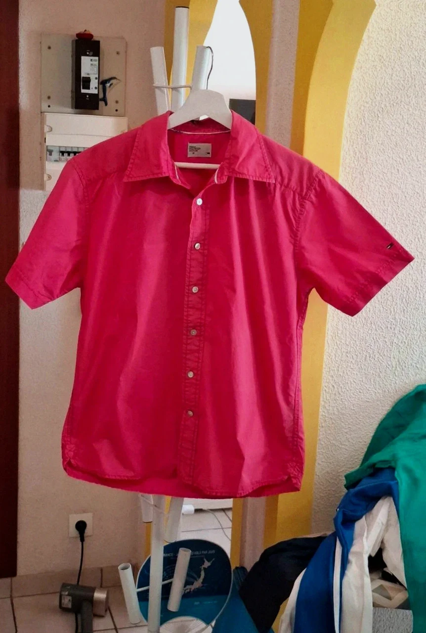 Chemise à Manches Courtes Rétro Tommy Hilfiger Denim - Rose Corail Vif - Taille M