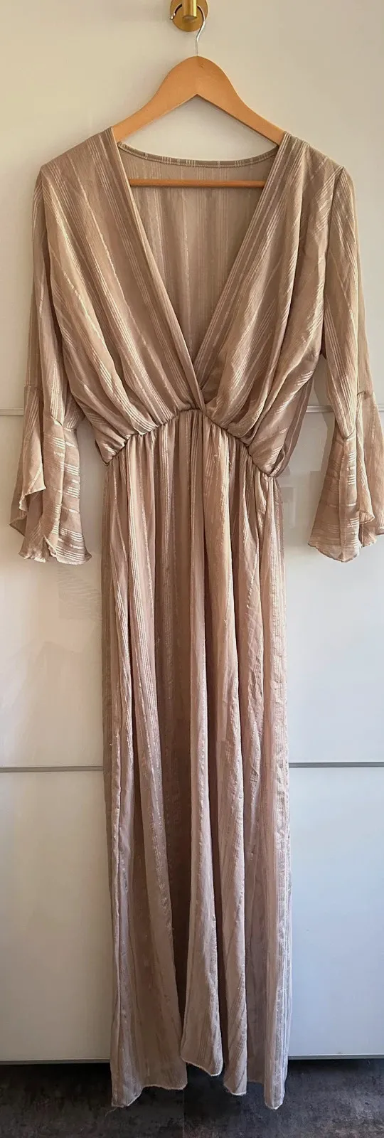 Robe longue satinée beige champagne 38/40 - fluide chic - Made in France – boutique indépendante – taille M / 38 / 10 2