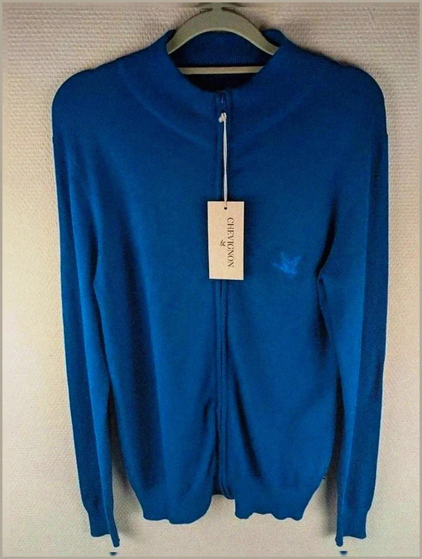 Chevignon Pull zippé bleu à coudières – taille m – neuf avec étiquette