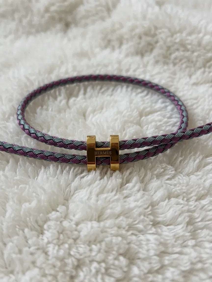 Bracelet Hermes tressé cuir violet dorure – Hermes – violet – taille Taille unique 2