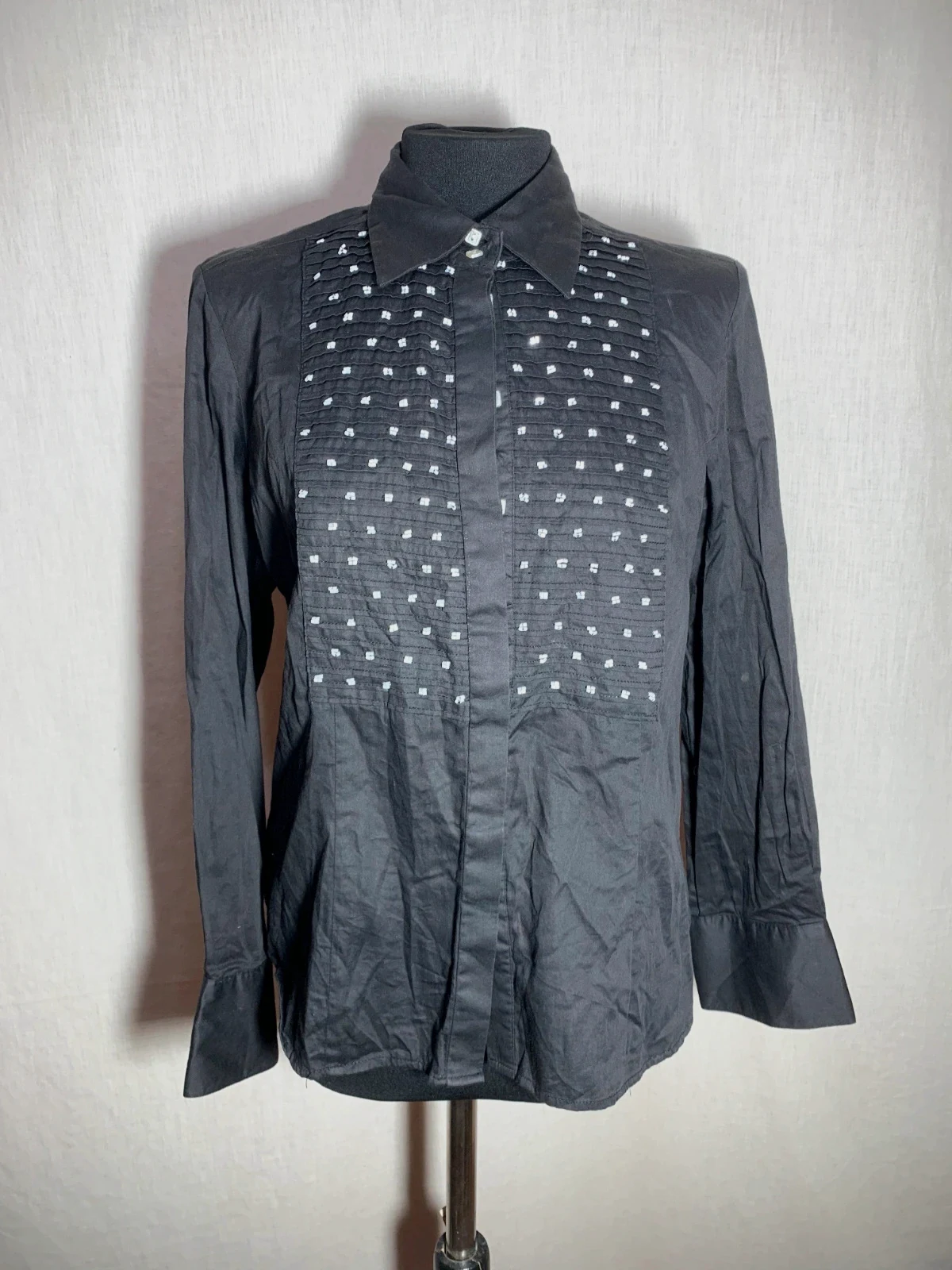 Camisa Negra con Cuentas Plateadas | Black Shirt with Silver Beads – Park Avenue – taille 4XL / 48 / 20
