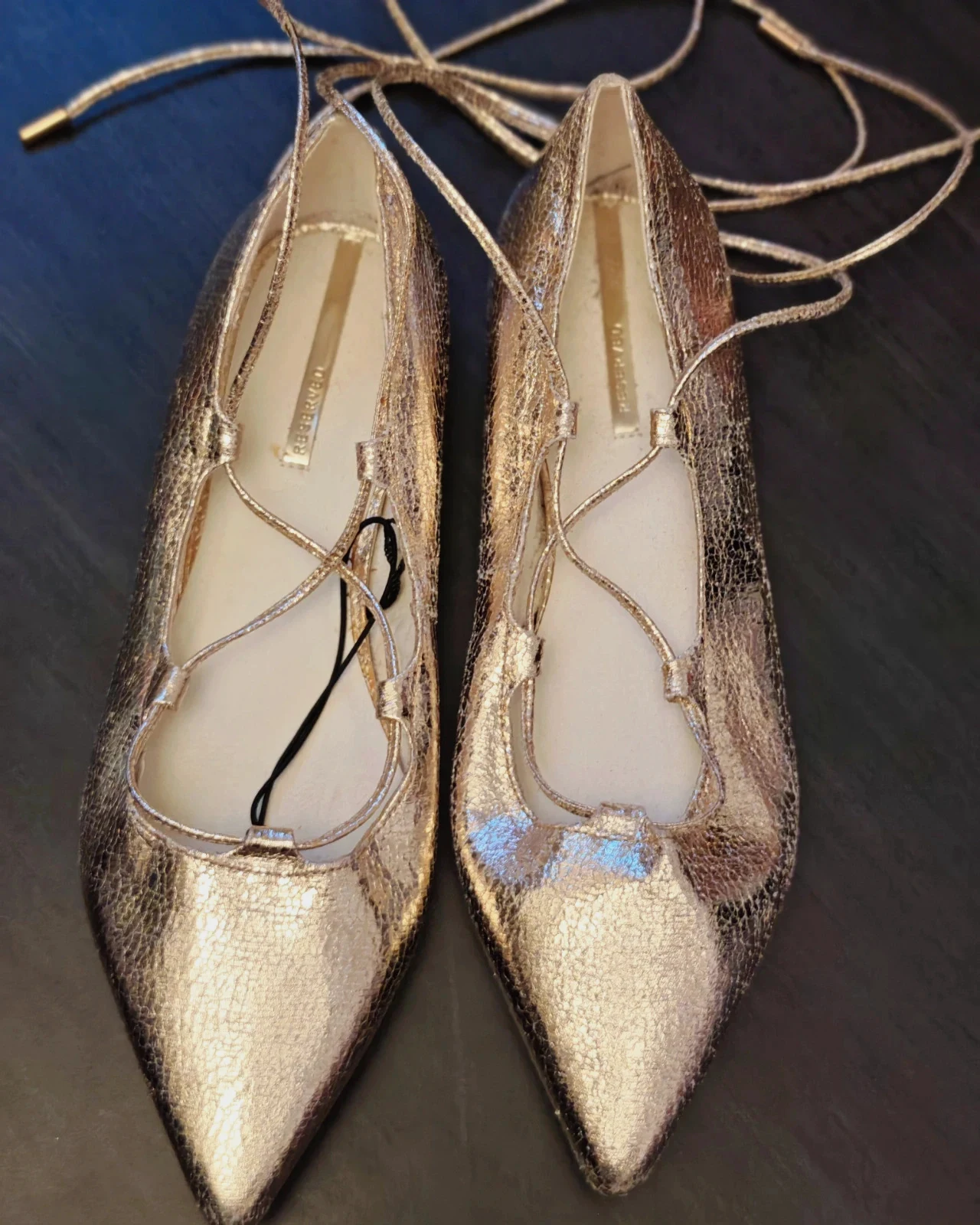 Ballerines dorées à lacets femme T39 – Neuves