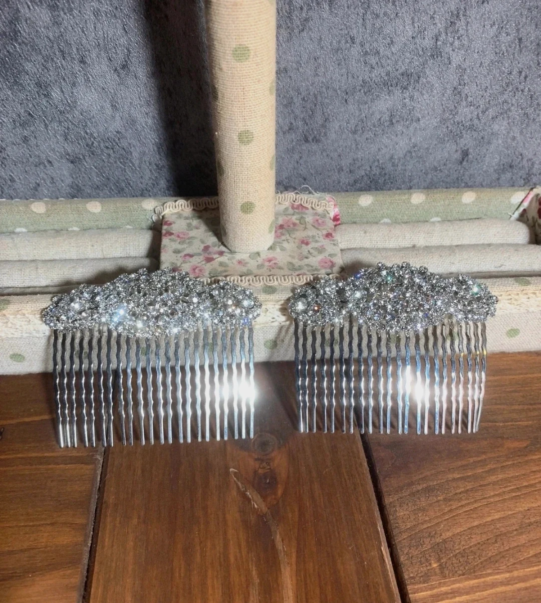 Par de Peinetas Plateadas | Pair of Silver Hair Combs | Paire de Peignes Argentés