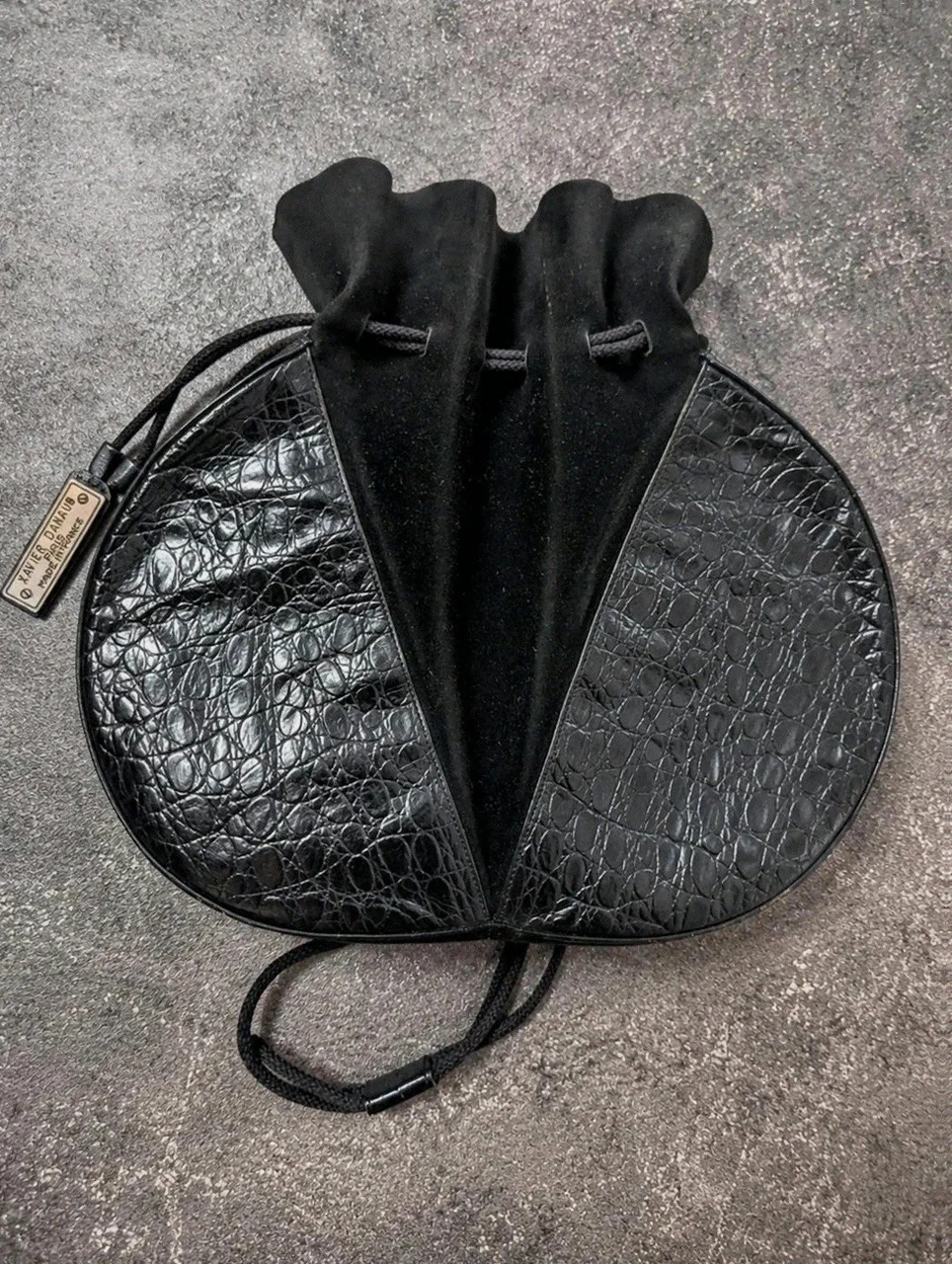 Sac à main vintage Xavier Danaud Paris Made in France – noir façon croco – sac créateur rétro rare