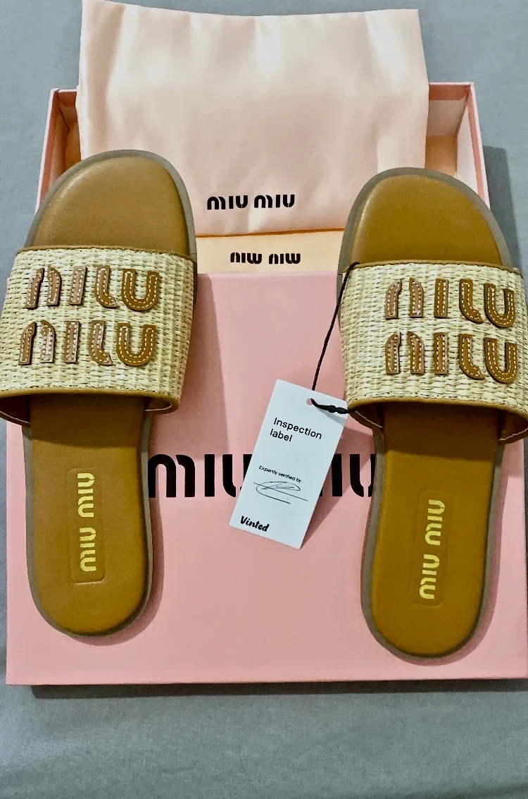 Sandales Miu Miu Raffia Cuir Camel Neuf Taille 40 Authentique