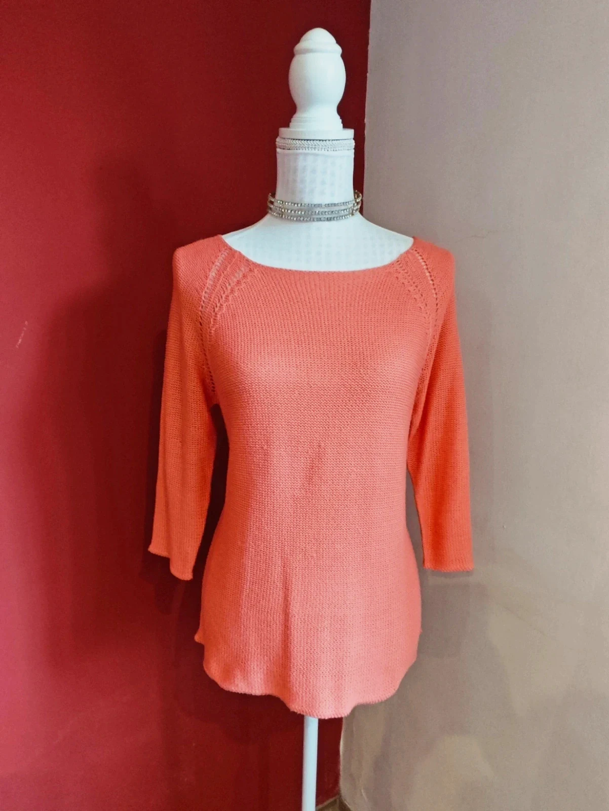 🌺 Camiseta de punto tono coral con bajo redondeado – Easy Wear – taille L / 40 / 12