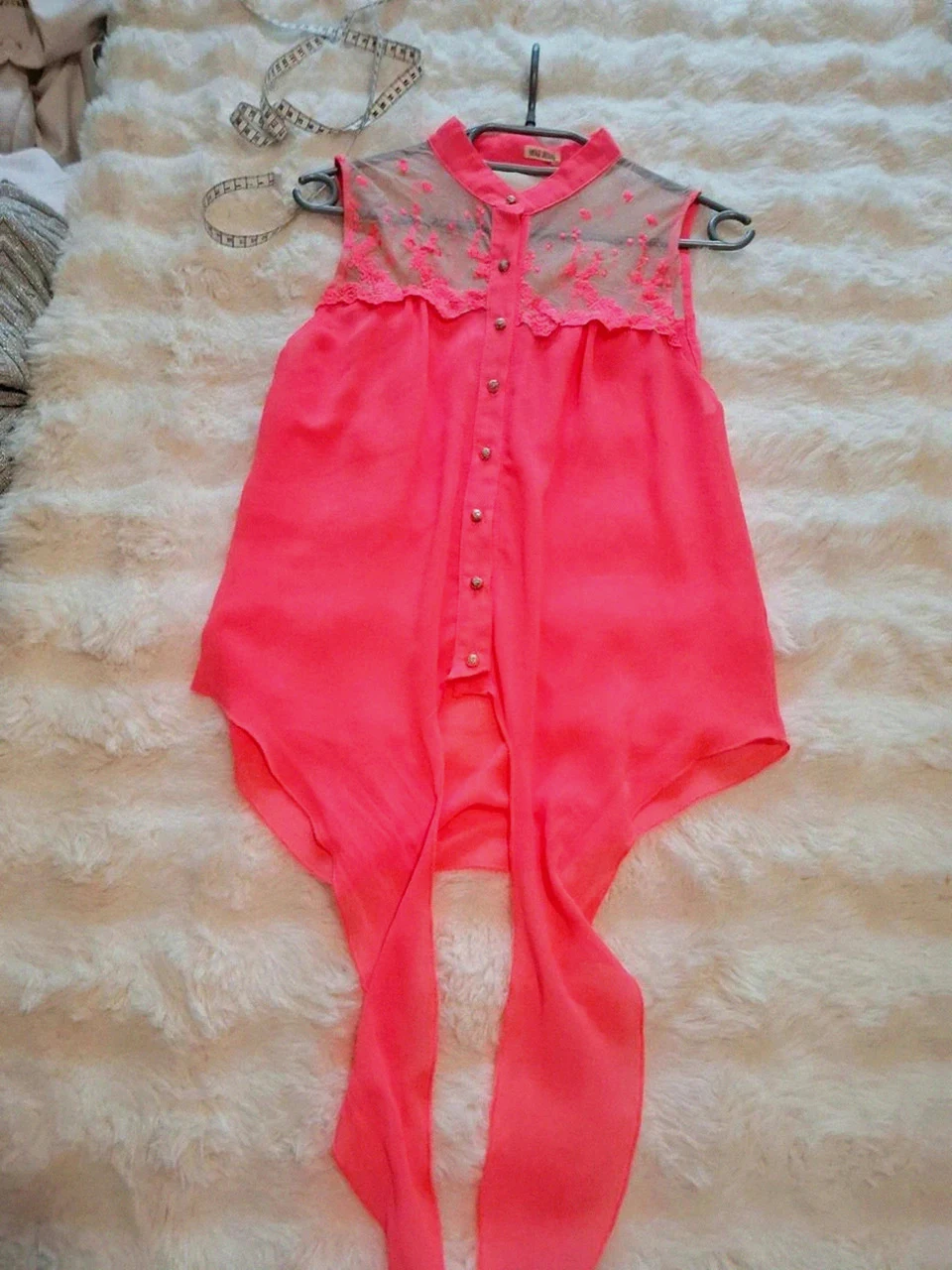 Chemisier à nouer sans manches corail / rose fluo Vintage Dressing - Taille M
