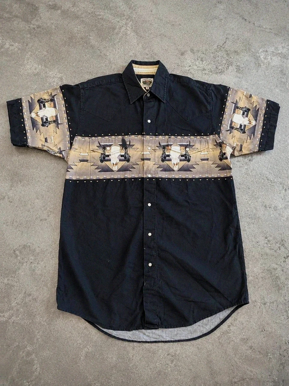 Chemise noire western Cumberland Outfitters L motif tête de bison cowboy ranch vintage homme