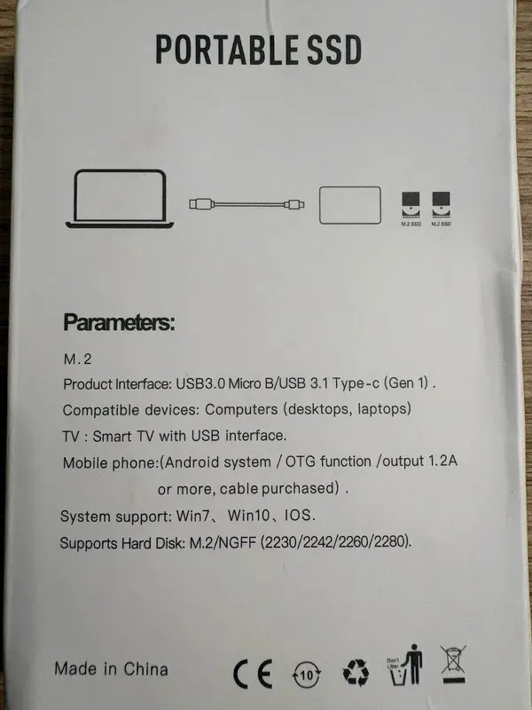 Disque dur SSD Externe Portable 2 To USB 3.1 Type-C – M.2 3