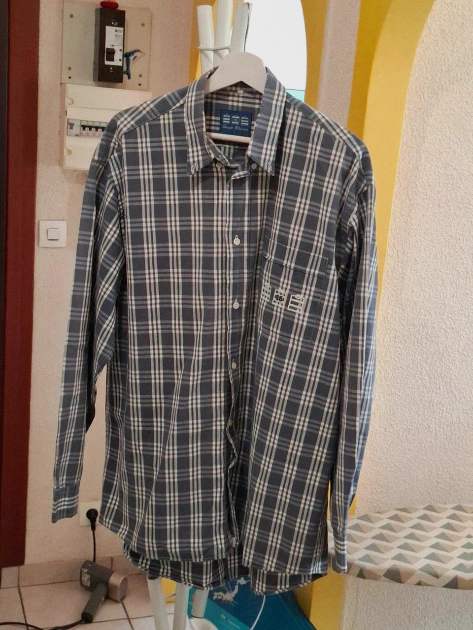 Chemise à Carreaux Vintage Serge Blanco - Made in France - Blanc & Bleu - Taille XL