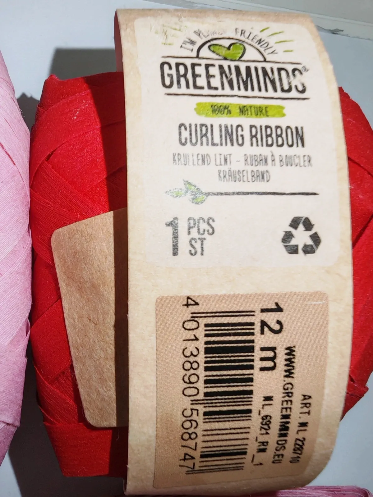 6 rubans à boucler Greenminds 12 m – Rouge, Rose & Beige – greenminos 2