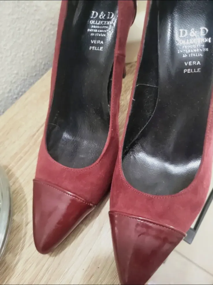 Escarpins bordeaux bimatière à bout pointu – D&D – taille EU 37 5