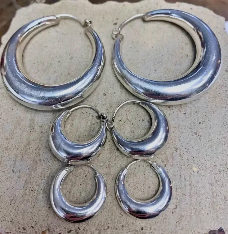 Créoles argentées massives lot 3 paires