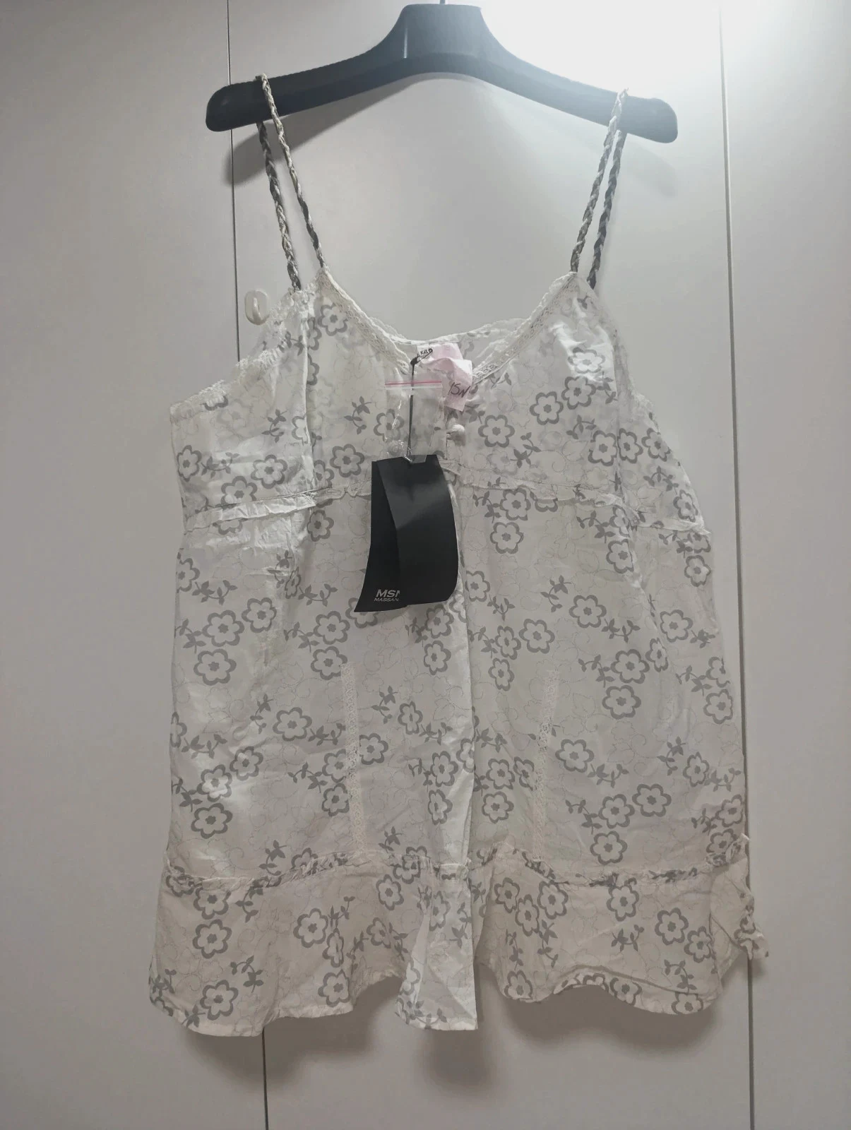 Blusa tirantes MSN Massana Woman 2XL blanca estampado floral gris