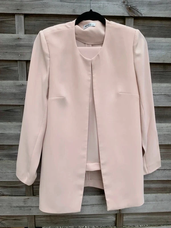 Ensemble tailleur rose poudré/beige élégant veste + pantalon chic minimaliste - T40 – Mathieu Paris – taille L / 40 / 12