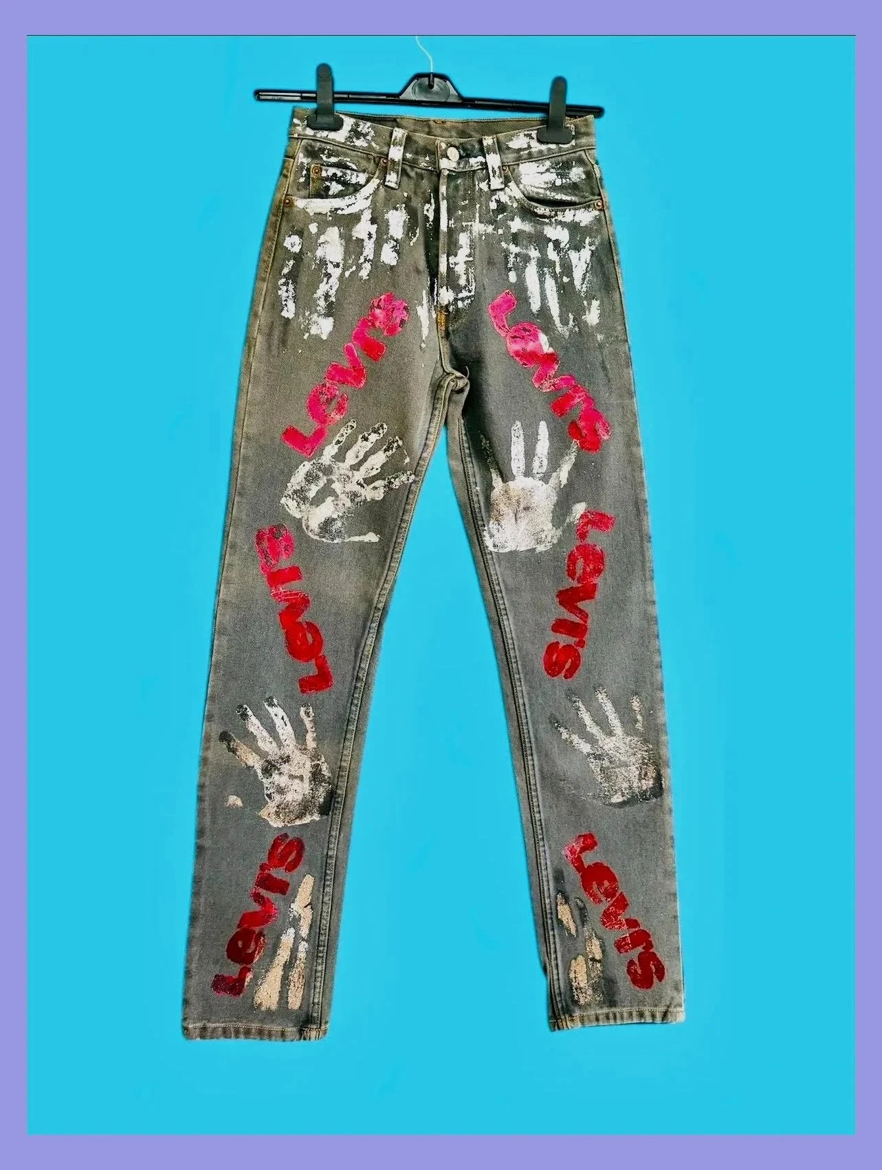 Espectacular vaquero Levis vintage, customizado metalizado, talla 38 😍