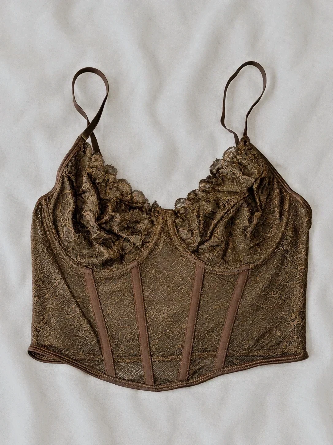 Corset en dentelle marron – Taille M – Style bustier – Neuf