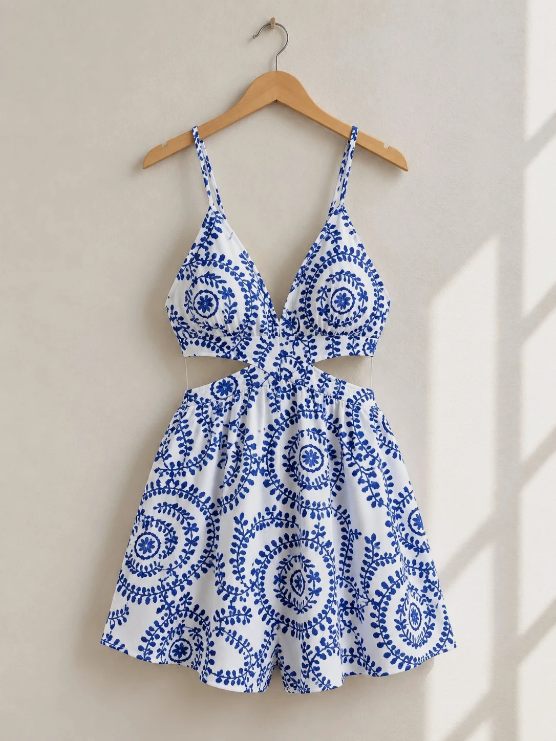 Combishort blanc et bleu à imprimé bohème – Taille L
