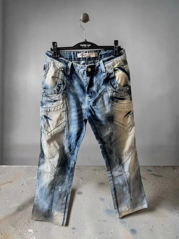 Jean vintage années 2000 multi-poches délavé effet tie-dye