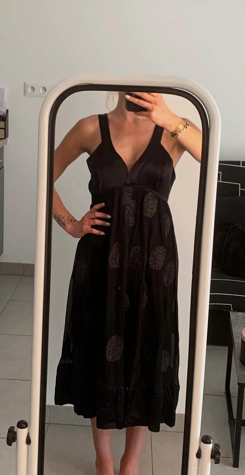Robe noire fluide pois brillants style ba&sh - T1 – taille S / 36 / 8