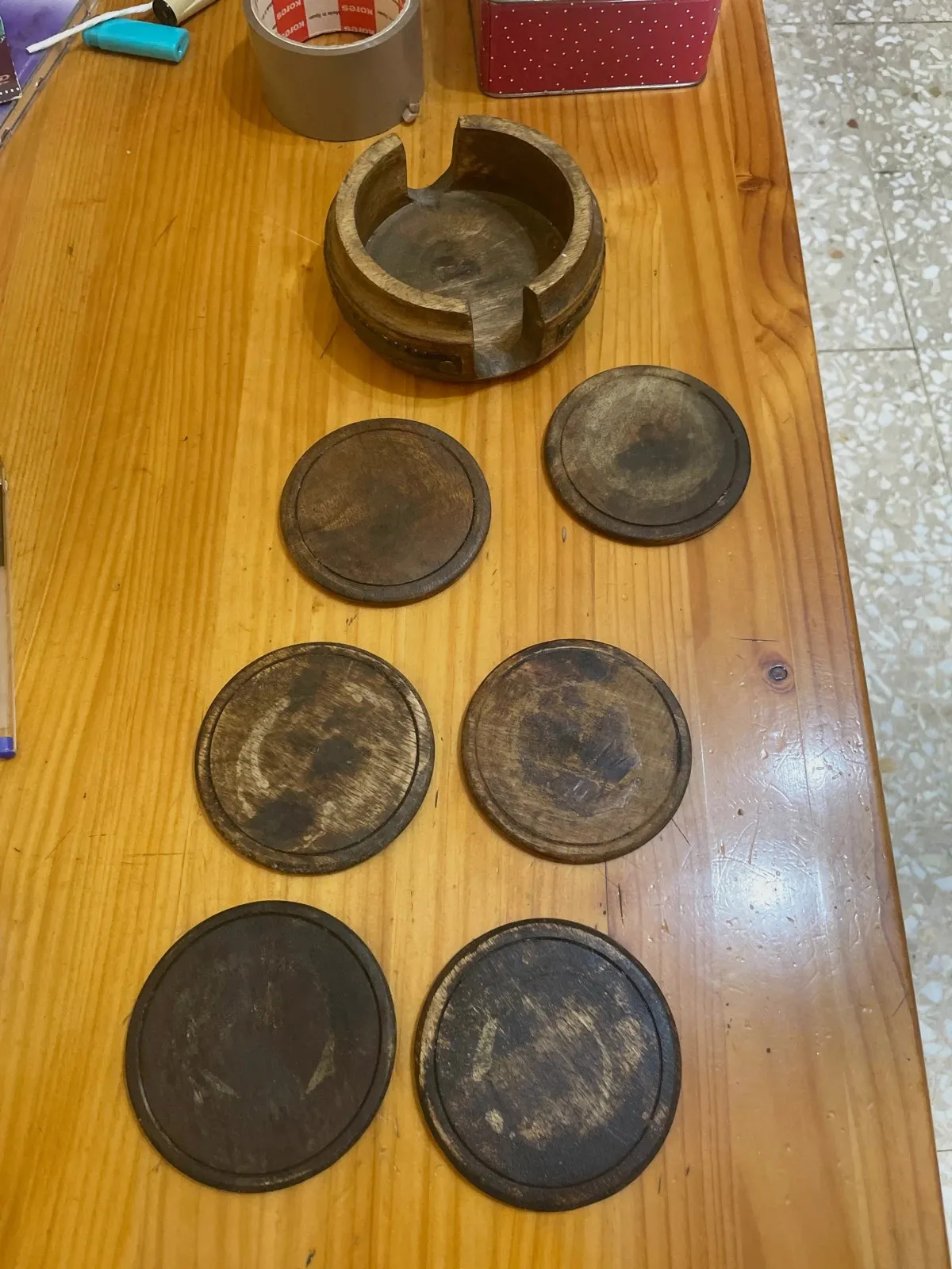 6 posavasos de madera + soporte – Madera 3