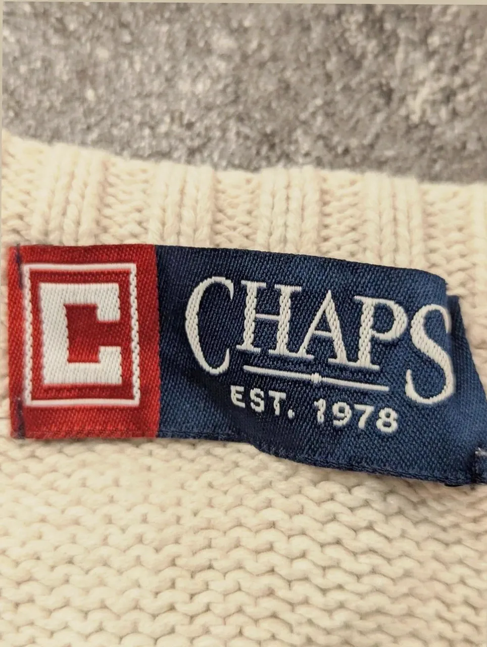 Pull Écru Vintage Chaps Torsadé Cable Knit Crewneck 100% Coton Preppy Taille L – CHAPS – taille L 5