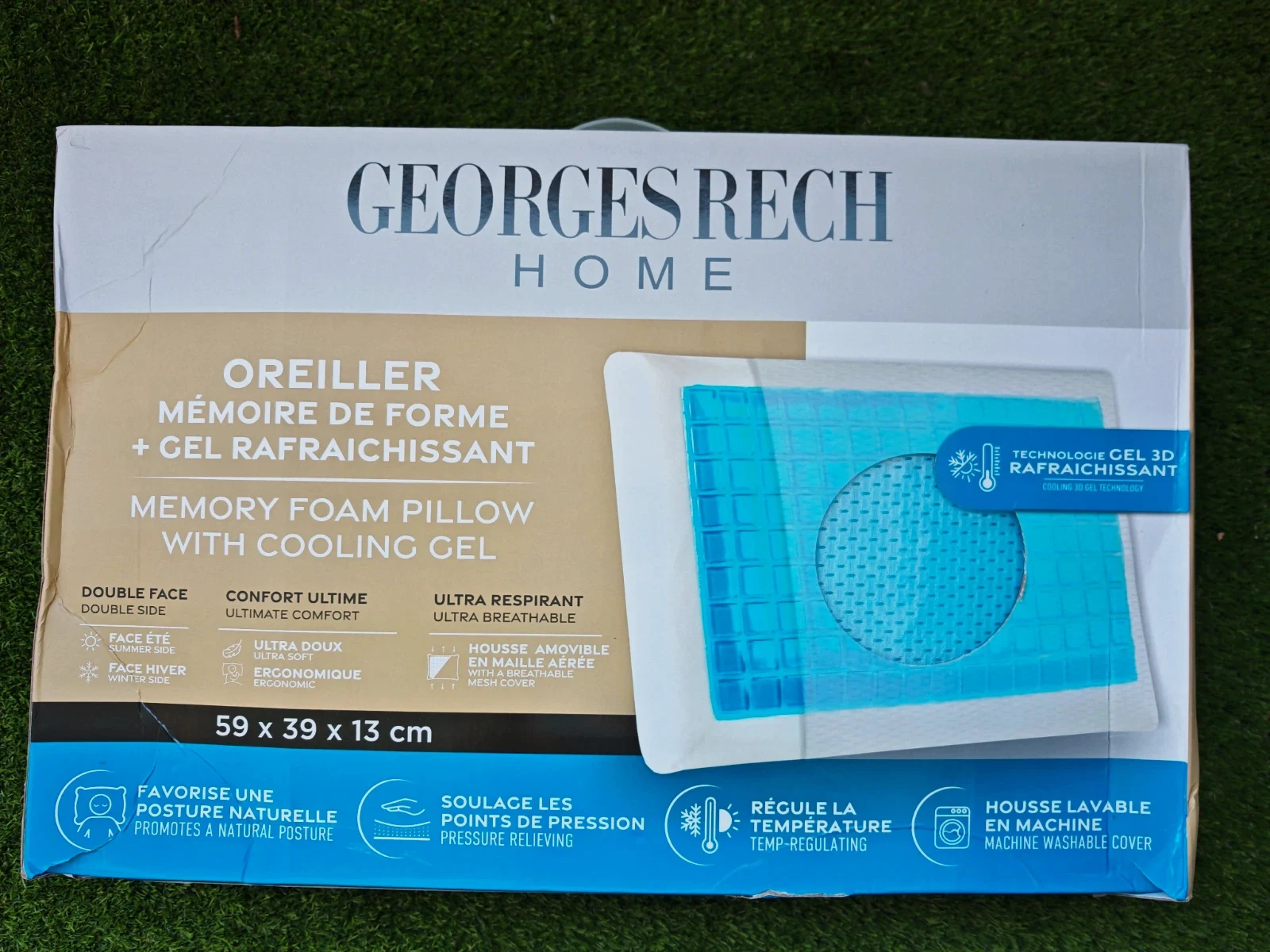 Oreiller mémoire de forme Georges Rech Home 59x39 cm – Gel rafraîchissant – Neuf