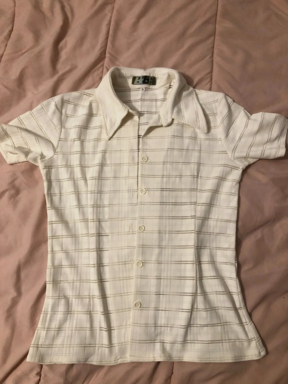 Chemisier / Chemise Femme F&L Blanc Rayé Style Vintage – Taille S