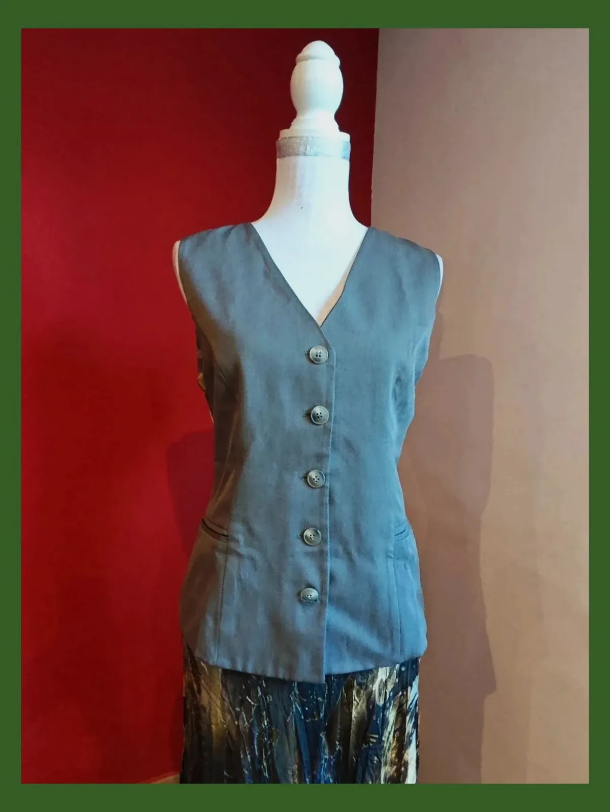 🌺 Elegante chaleco marrón claro de rayón y modal con espalda de raso dorado – lola rodero – taille L / 40 / 12 2