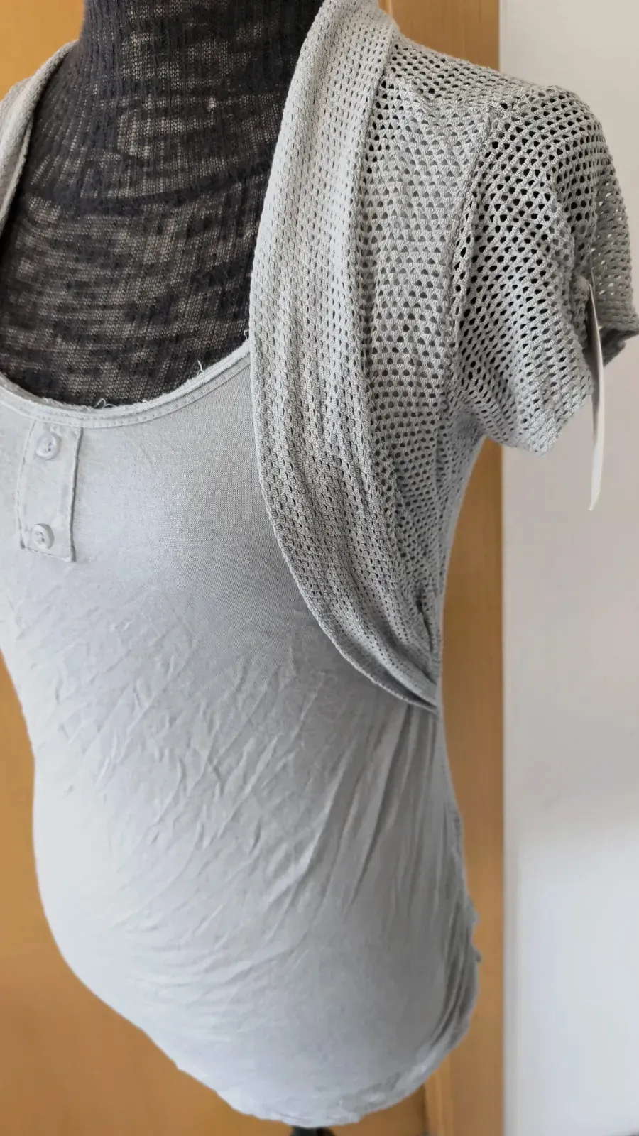 Camiseta color taupe de algodón con botones – Moda italia – taupe – taille S 2