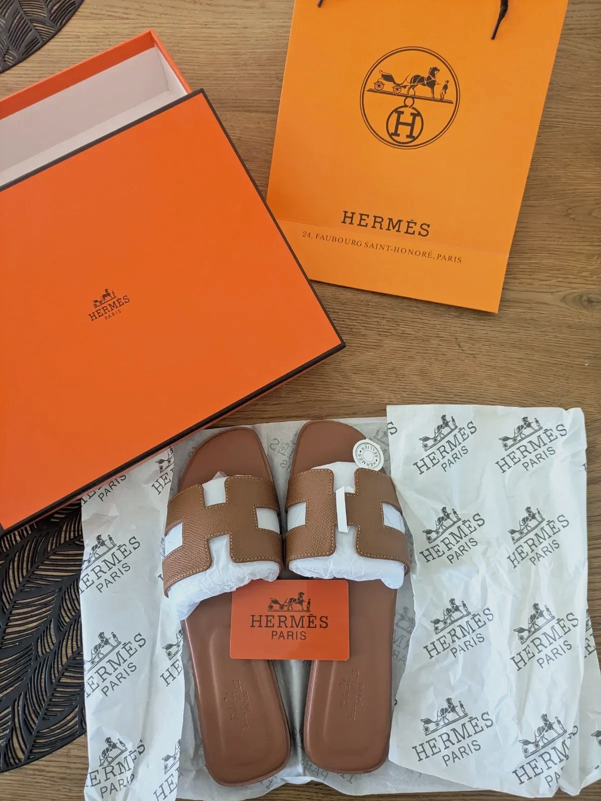 Hermès Oran Sandales Marron Camel taille 38 neuve