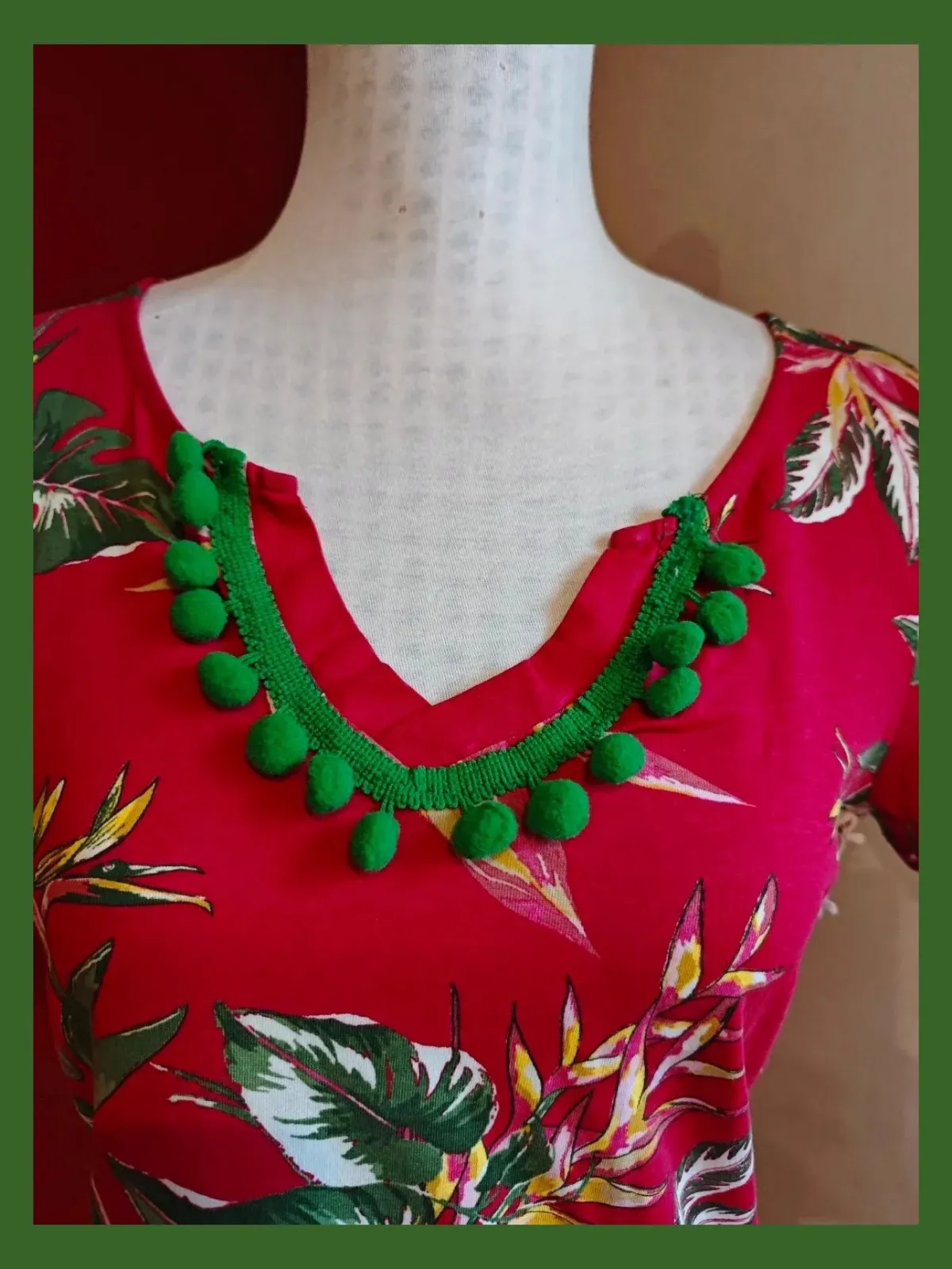 🌺Camiseta de algodón eco-friendly fucsia estampado floral con borlas y crochet – Cortefiel – taille L / 40 / 12 5