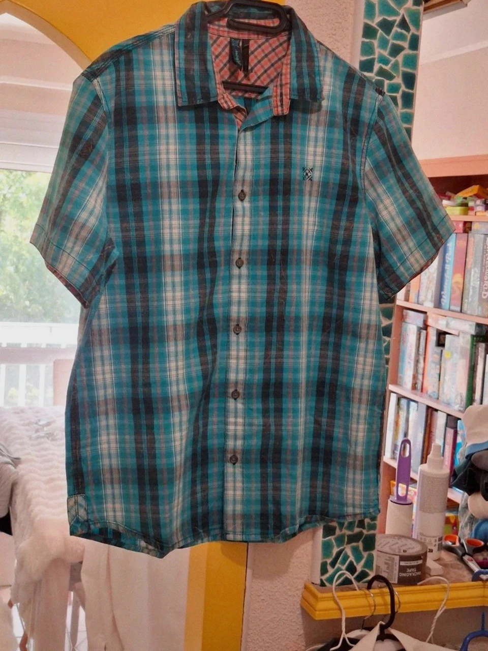 Chemise à Carreaux Oxbow Noir et Bleu Manches Courtes - Taille L