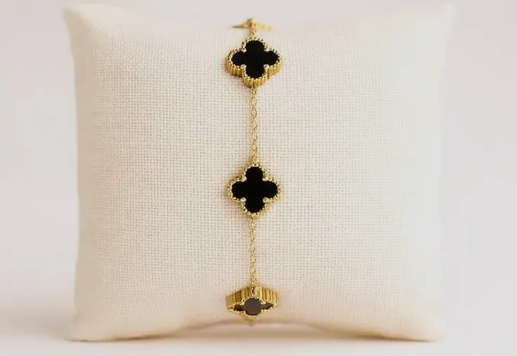 Bracelet trèfle or noir chaîne – Jolie – or noir – taille Taille unique 2