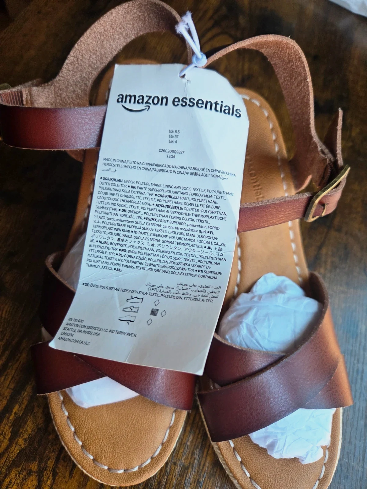Sandalias de cuña de esparto marrón teja Amazon Essentials - Talla 37 (Nuevas)