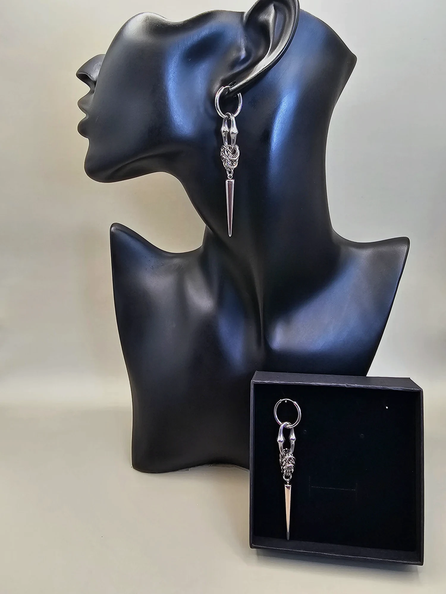 Silver Stainless Steel Earring chainmail-inspired centre Gothic Earring 