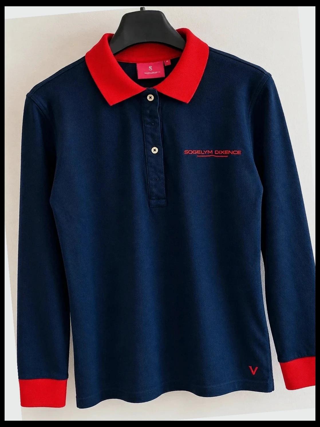 Bleu marine & rouge Polo manches longues – Taille M