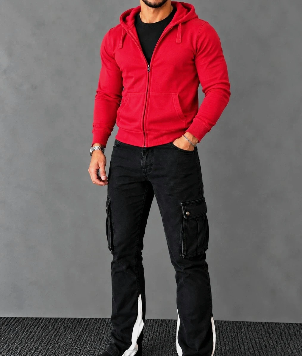 Sweat à capuche zippé C&A The Basics – Rouge – Taille XL