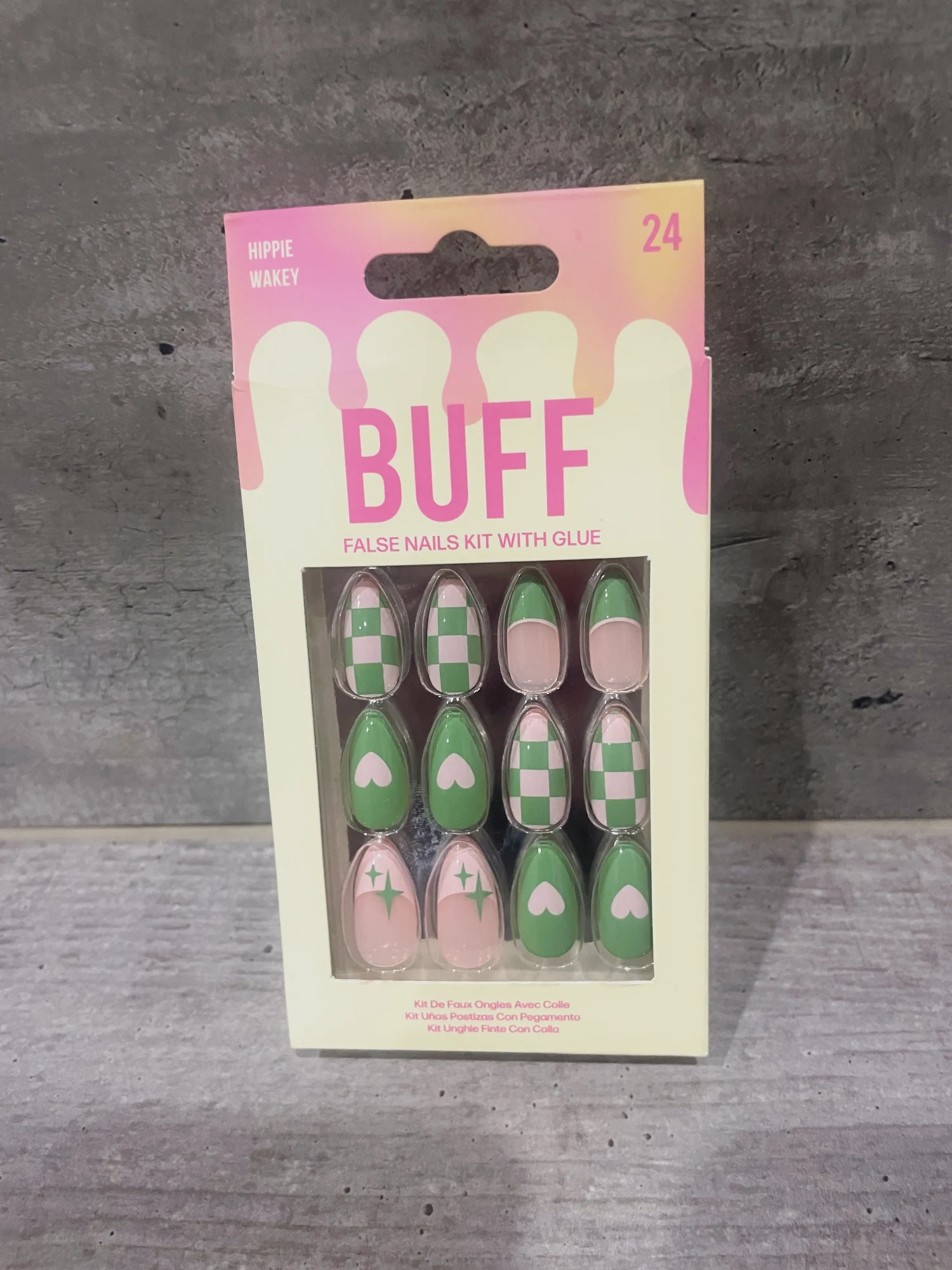 Kit faux ongles BUFF vert et rose neuf – 24 pièces