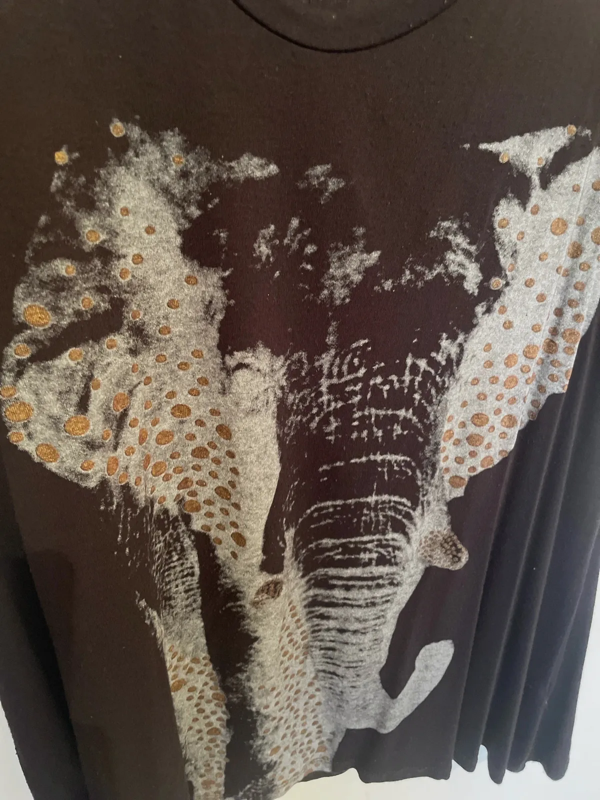 Camiseta negra de viscosa - Estampado Elefante - Talla M - Estilo Boho – LOOK – taille L / 40 / 12 3