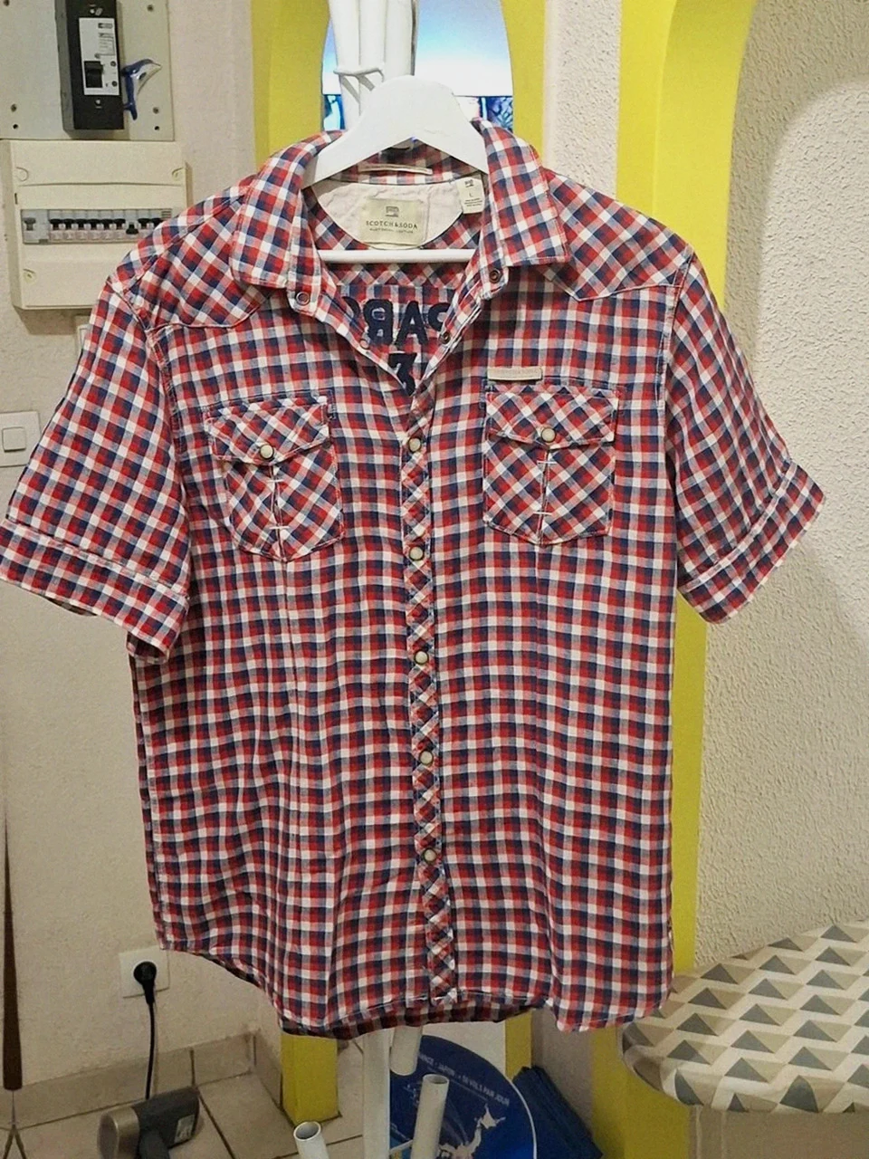 Chemise Scotch & Soda Manches Courtes (Amsterdam Couture) - Vichy Rouge & Bleu - Taille L