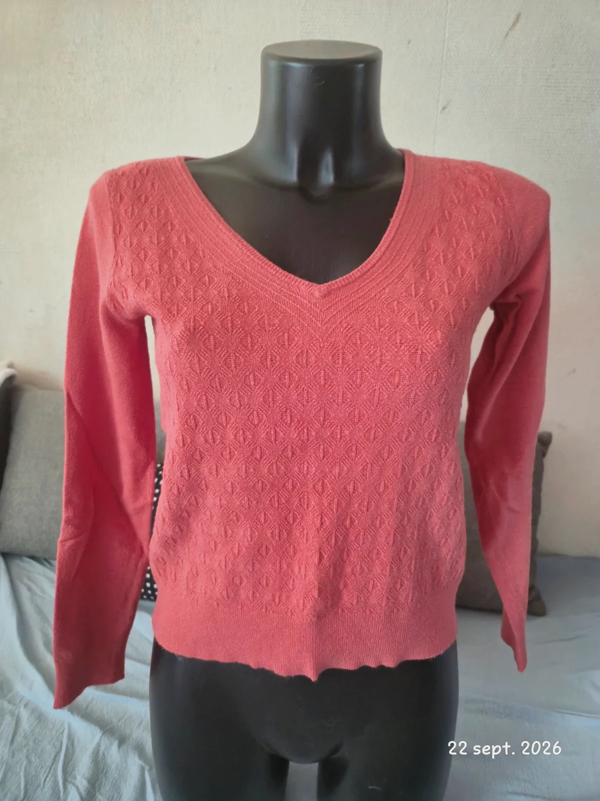 Pull fin taille s couleur corail