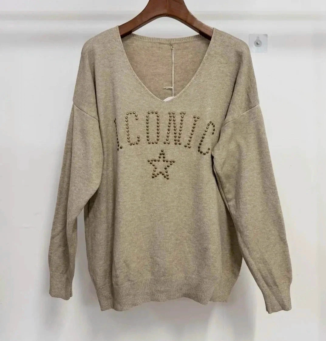 Pull Iconic col V - 22% angora - Taille unique 36 au 42 – made in ltaly – taille L / 40 / 12