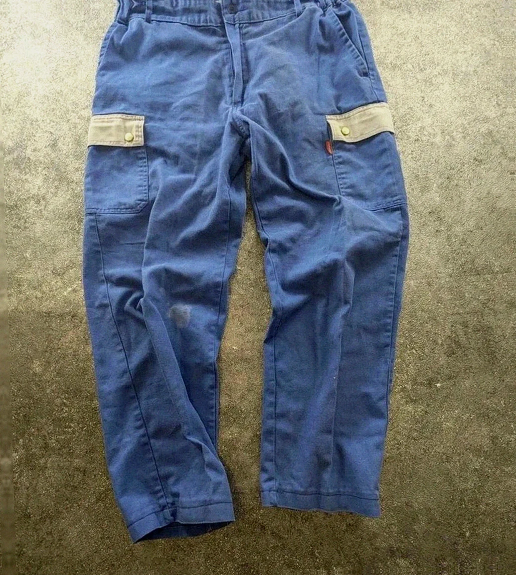 Pantalon Lafont workwear cargo bleu vintage homme taille L Xl utility streetwear chantier