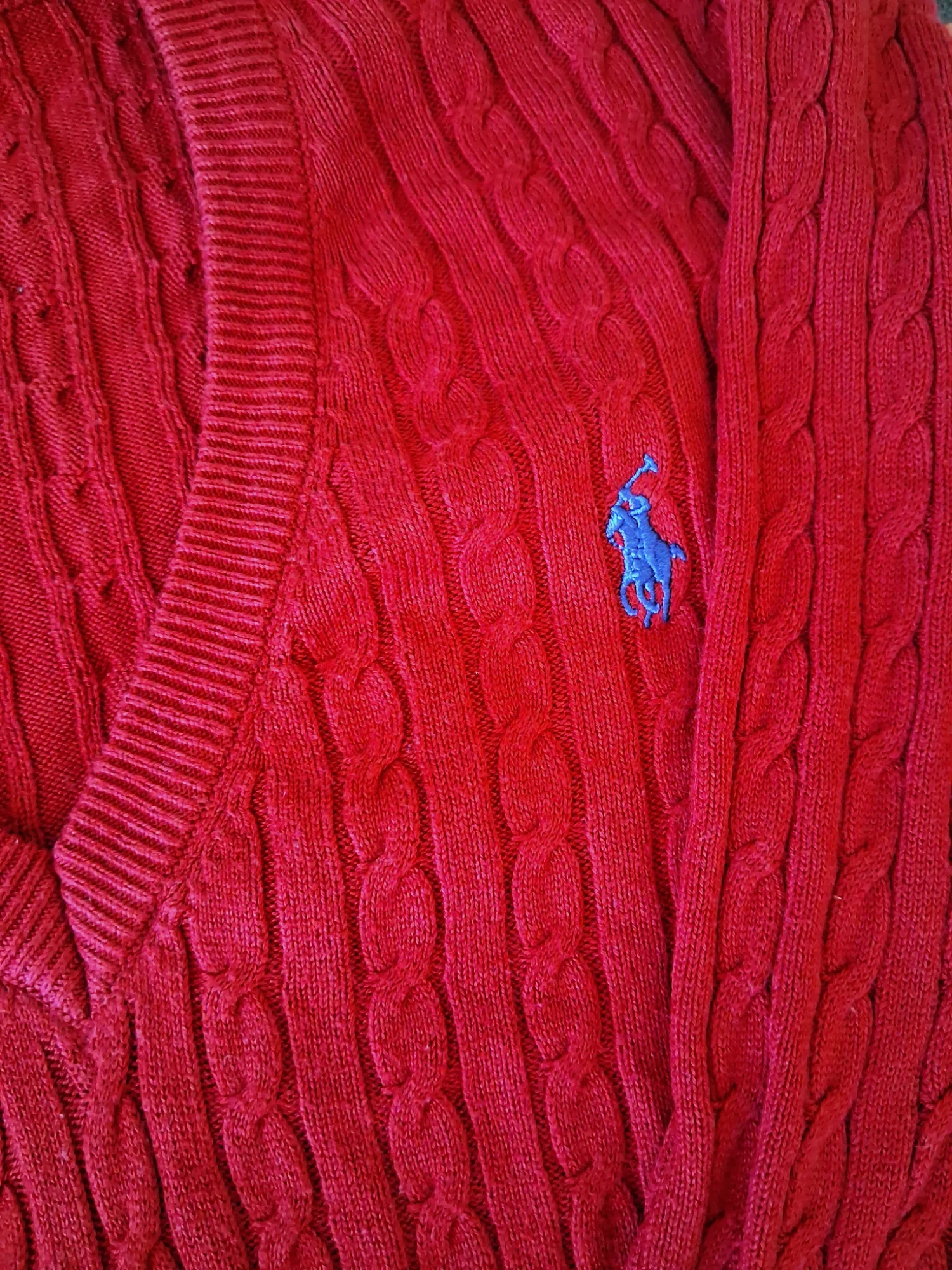 Pull col V torsadé rouge Polo Ralph Lauren